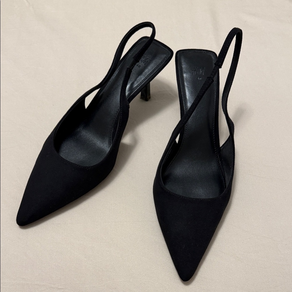 H&M Black Pointed Slingback Kitten Heels